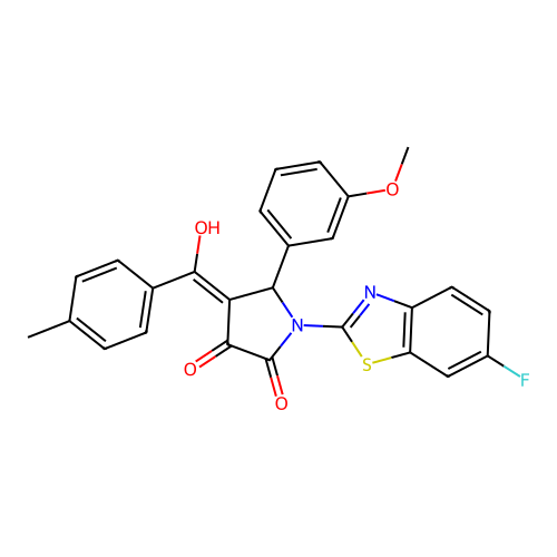 (4E)-1-(6-fluoro-1,3-benzothiazol-2-yl)-4-[hydroxy(4-methylphenyl)methylidene]-5-(3-methoxyphenyl)pyrrolidine-2,3-dione structure
