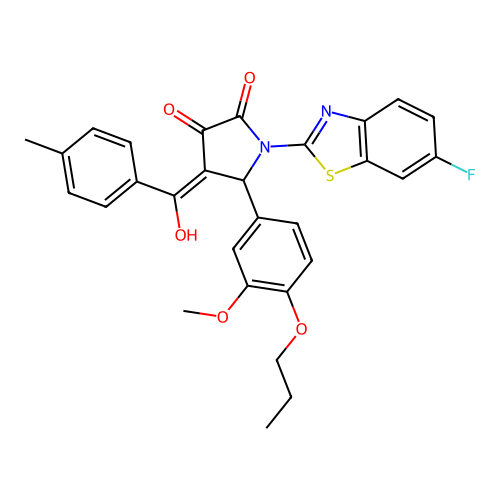 (4E)-1-(6-fluoro-1,3-benzothiazol-2-yl)-4-[hydroxy(4-methylphenyl)methylidene]-5-(3-methoxy-4-propoxyphenyl)pyrrolidine-2,3-dione structure