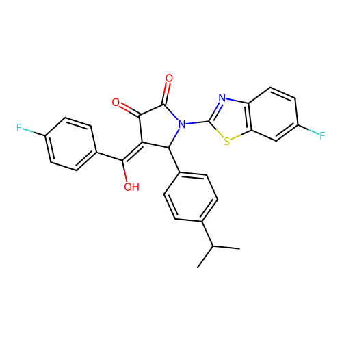 (4E)-1-(6-fluoro-1,3-benzothiazol-2-yl)-4-[(4-fluorophenyl)(hydroxy)methylidene]-5-[4-(propan-2-yl)phenyl]pyrrolidine-2,3-dione structure