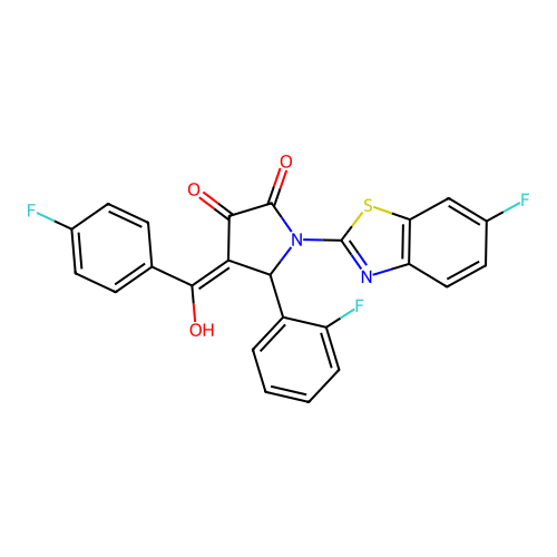 (4E)-1-(6-fluoro-1,3-benzothiazol-2-yl)-5-(2-fluorophenyl)-4-[(4-fluorophenyl)(hydroxy)methylidene]pyrrolidine-2,3-dione structure
