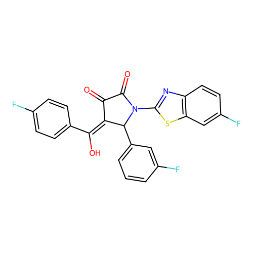 (4E)-1-(6-fluoro-1,3-benzothiazol-2-yl)-5-(3-fluorophenyl)-4-[(4-fluorophenyl)(hydroxy)methylidene]pyrrolidine-2,3-dione structure