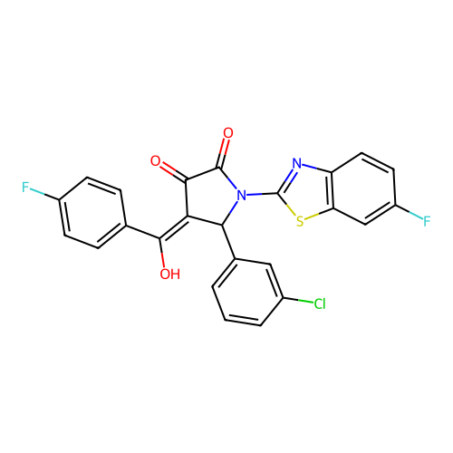 (4E)-5-(3-chlorophenyl)-1-(6-fluoro-1,3-benzothiazol-2-yl)-4-[(4-fluorophenyl)(hydroxy)methylidene]pyrrolidine-2,3-dione structure