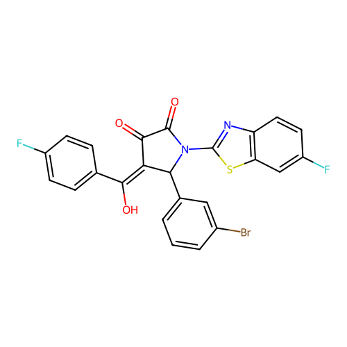 (4E)-5-(3-bromophenyl)-1-(6-fluoro-1,3-benzothiazol-2-yl)-4-[(4-fluorophenyl)(hydroxy)methylidene]pyrrolidine-2,3-dione structure