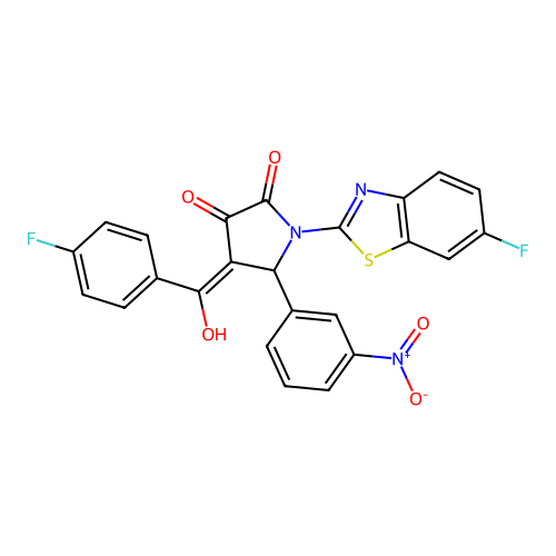 (4E)-1-(6-fluoro-1,3-benzothiazol-2-yl)-4-[(4-fluorophenyl)(hydroxy)methylidene]-5-(3-nitrophenyl)pyrrolidine-2,3-dione structure