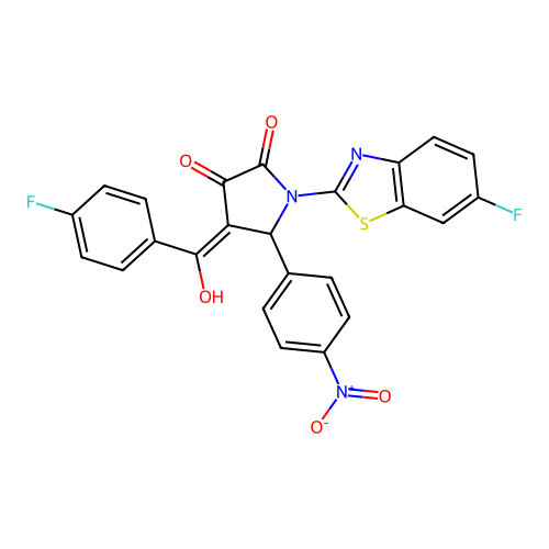 (4E)-1-(6-fluoro-1,3-benzothiazol-2-yl)-4-[(4-fluorophenyl)(hydroxy)methylidene]-5-(4-nitrophenyl)pyrrolidine-2,3-dione structure