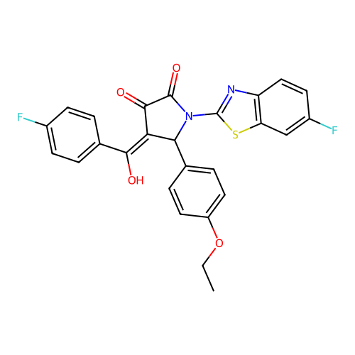 (4E)-5-(4-ethoxyphenyl)-1-(6-fluoro-1,3-benzothiazol-2-yl)-4-[(4-fluorophenyl)(hydroxy)methylidene]pyrrolidine-2,3-dione structure