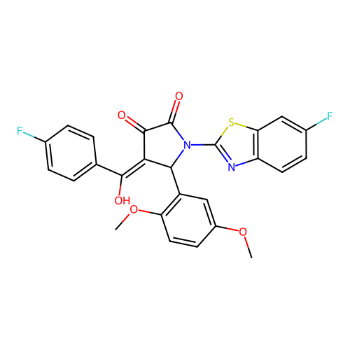 (4E)-5-(2,5-dimethoxyphenyl)-1-(6-fluoro-1,3-benzothiazol-2-yl)-4-[(4-fluorophenyl)(hydroxy)methylidene]pyrrolidine-2,3-dione structure
