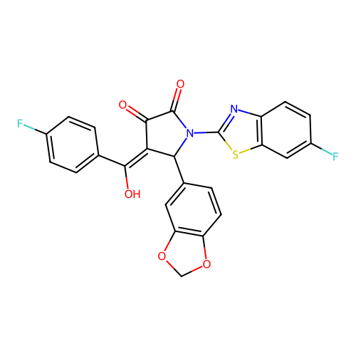 (4E)-5-(1,3-benzodioxol-5-yl)-1-(6-fluoro-1,3-benzothiazol-2-yl)-4-[(4-fluorophenyl)(hydroxy)methylidene]pyrrolidine-2,3-dione structure