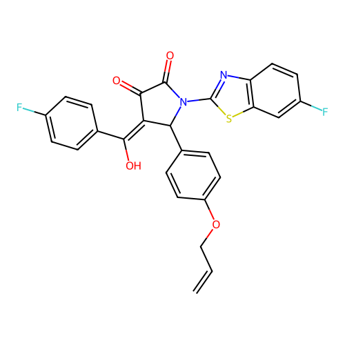 (4E)-1-(6-fluoro-1,3-benzothiazol-2-yl)-4-[(4-fluorophenyl)(hydroxy)methylidene]-5-[4-(prop-2-en-1-yloxy)phenyl]pyrrolidine-2,3-dione structure
