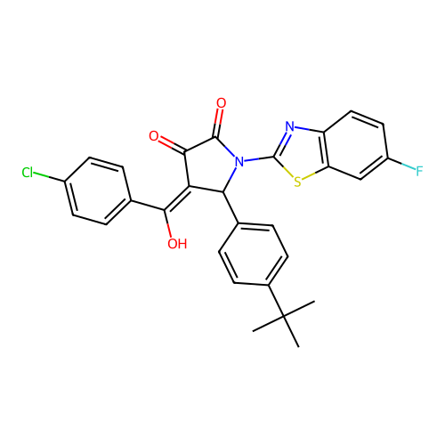 (4E)-5-(4-tert-butylphenyl)-4-[(4-chlorophenyl)(hydroxy)methylidene]-1-(6-fluoro-1,3-benzothiazol-2-yl)pyrrolidine-2,3-dione structure