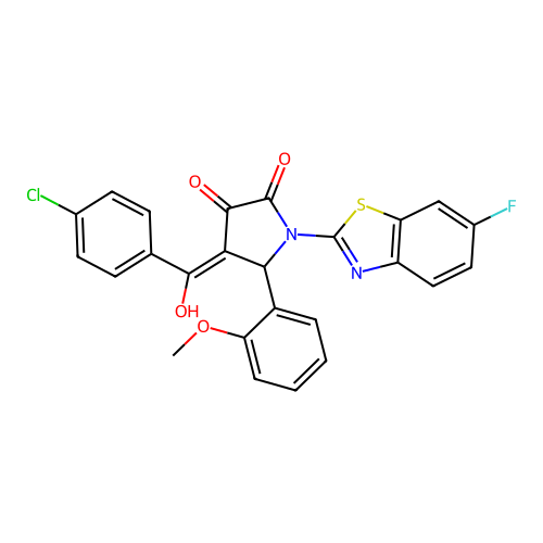 (4E)-4-[(4-chlorophenyl)(hydroxy)methylidene]-1-(6-fluoro-1,3-benzothiazol-2-yl)-5-(2-methoxyphenyl)pyrrolidine-2,3-dione structure