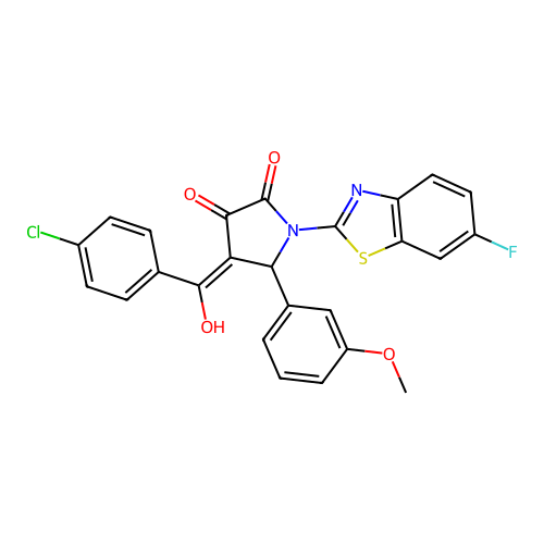 (4E)-4-[(4-chlorophenyl)(hydroxy)methylidene]-1-(6-fluoro-1,3-benzothiazol-2-yl)-5-(3-methoxyphenyl)pyrrolidine-2,3-dione structure