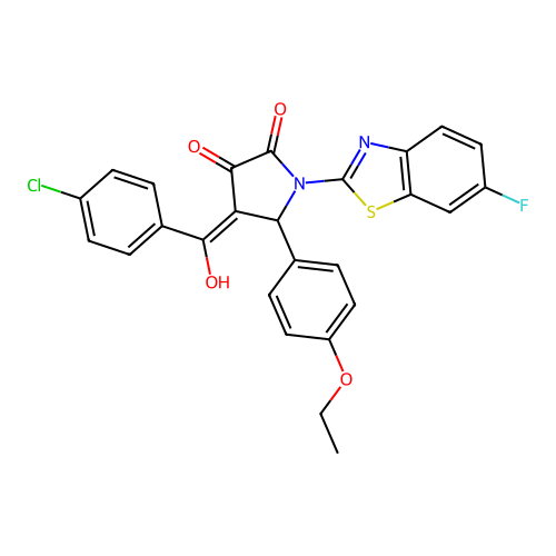 (4E)-4-[(4-chlorophenyl)(hydroxy)methylidene]-5-(4-ethoxyphenyl)-1-(6-fluoro-1,3-benzothiazol-2-yl)pyrrolidine-2,3-dione structure