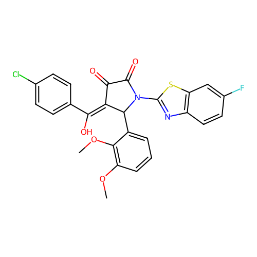 (4E)-4-[(4-chlorophenyl)(hydroxy)methylidene]-5-(2,3-dimethoxyphenyl)-1-(6-fluoro-1,3-benzothiazol-2-yl)pyrrolidine-2,3-dione structure