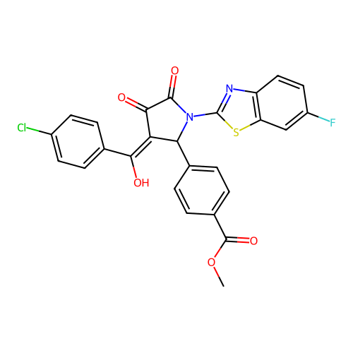 methyl 4-(3-(4-chlorobenzoyl)-1-(6-fluorobenzo[d]thiazol-2-yl)-4-hydroxy-5-oxo-2,5-dihydro-1H-pyrrol-2-yl)benzoate structure