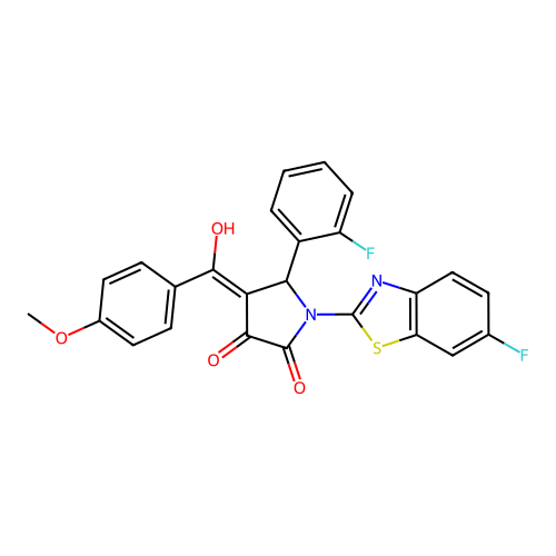 (4E)-1-(6-fluoro-1,3-benzothiazol-2-yl)-5-(2-fluorophenyl)-4-[hydroxy(4-methoxyphenyl)methylidene]pyrrolidine-2,3-dione structure