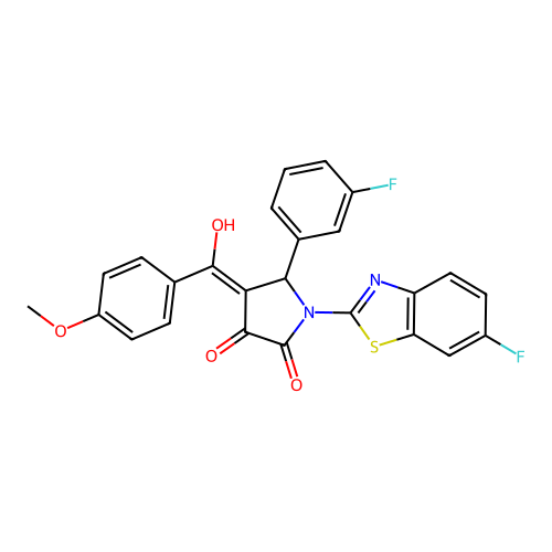 (4E)-1-(6-fluoro-1,3-benzothiazol-2-yl)-5-(3-fluorophenyl)-4-[hydroxy(4-methoxyphenyl)methylidene]pyrrolidine-2,3-dione structure