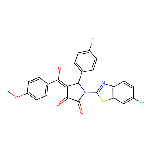 (4E)-1-(6-fluoro-1,3-benzothiazol-2-yl)-5-(4-fluorophenyl)-4-[hydroxy(4-methoxyphenyl)methylidene]pyrrolidine-2,3-dione structure