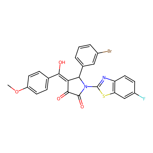 (4E)-5-(3-bromophenyl)-1-(6-fluoro-1,3-benzothiazol-2-yl)-4-[hydroxy(4-methoxyphenyl)methylidene]pyrrolidine-2,3-dione structure
