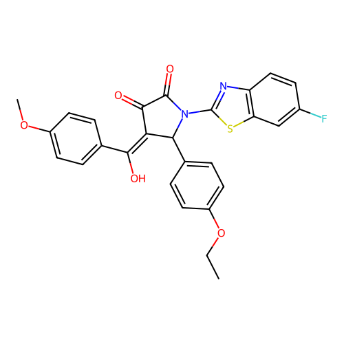 (4E)-5-(4-ethoxyphenyl)-1-(6-fluoro-1,3-benzothiazol-2-yl)-4-[hydroxy(4-methoxyphenyl)methylidene]pyrrolidine-2,3-dione structure