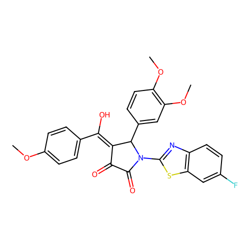 (4E)-5-(3,4-dimethoxyphenyl)-1-(6-fluoro-1,3-benzothiazol-2-yl)-4-[hydroxy(4-methoxyphenyl)methylidene]pyrrolidine-2,3-dione structure