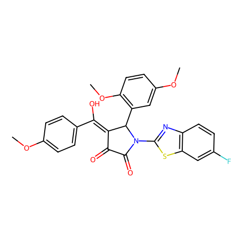 (4E)-5-(2,5-dimethoxyphenyl)-1-(6-fluoro-1,3-benzothiazol-2-yl)-4-[hydroxy(4-methoxyphenyl)methylidene]pyrrolidine-2,3-dione structure