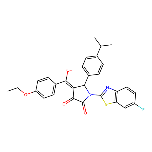 (4E)-4-[(4-ethoxyphenyl)(hydroxy)methylidene]-1-(6-fluoro-1,3-benzothiazol-2-yl)-5-[4-(propan-2-yl)phenyl]pyrrolidine-2,3-dione structure