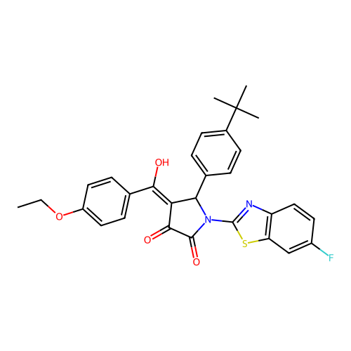 (4E)-5-(4-tert-butylphenyl)-4-[(4-ethoxyphenyl)(hydroxy)methylidene]-1-(6-fluoro-1,3-benzothiazol-2-yl)pyrrolidine-2,3-dione structure