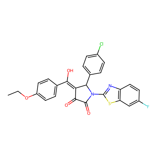 (4E)-5-(4-chlorophenyl)-4-[(4-ethoxyphenyl)(hydroxy)methylidene]-1-(6-fluoro-1,3-benzothiazol-2-yl)pyrrolidine-2,3-dione structure