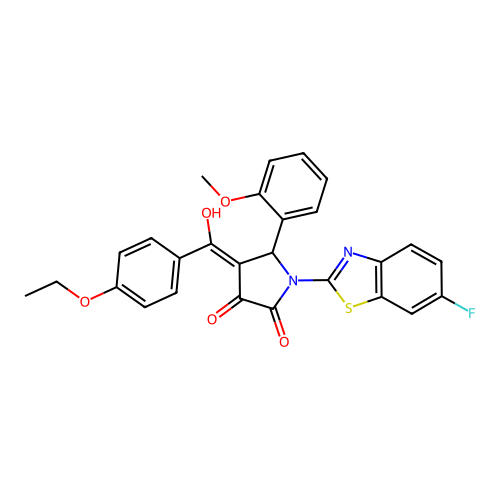 (4E)-4-[(4-ethoxyphenyl)(hydroxy)methylidene]-1-(6-fluoro-1,3-benzothiazol-2-yl)-5-(2-methoxyphenyl)pyrrolidine-2,3-dione structure