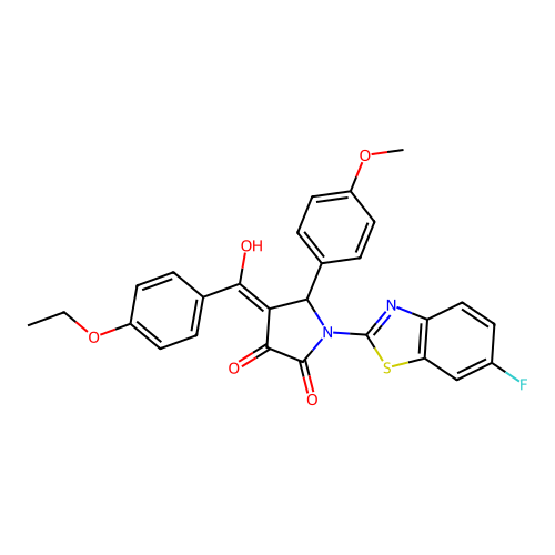 (4E)-4-[(4-ethoxyphenyl)(hydroxy)methylidene]-1-(6-fluoro-1,3-benzothiazol-2-yl)-5-(4-methoxyphenyl)pyrrolidine-2,3-dione structure