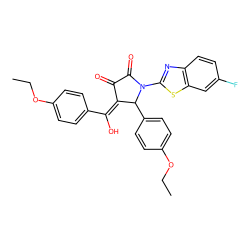 (4E)-5-(4-ethoxyphenyl)-4-[(4-ethoxyphenyl)(hydroxy)methylidene]-1-(6-fluoro-1,3-benzothiazol-2-yl)pyrrolidine-2,3-dione structure