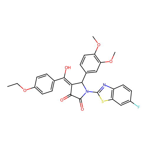 (4E)-5-(3,4-dimethoxyphenyl)-4-[(4-ethoxyphenyl)(hydroxy)methylidene]-1-(6-fluoro-1,3-benzothiazol-2-yl)pyrrolidine-2,3-dione structure
