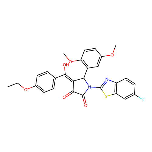 (4E)-5-(2,5-dimethoxyphenyl)-4-[(4-ethoxyphenyl)(hydroxy)methylidene]-1-(6-fluoro-1,3-benzothiazol-2-yl)pyrrolidine-2,3-dione structure