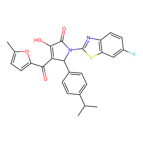 (4E)-1-(6-fluoro-1,3-benzothiazol-2-yl)-4-[hydroxy(5-methylfuran-2-yl)methylidene]-5-[4-(propan-2-yl)phenyl]pyrrolidine-2,3-dione structure