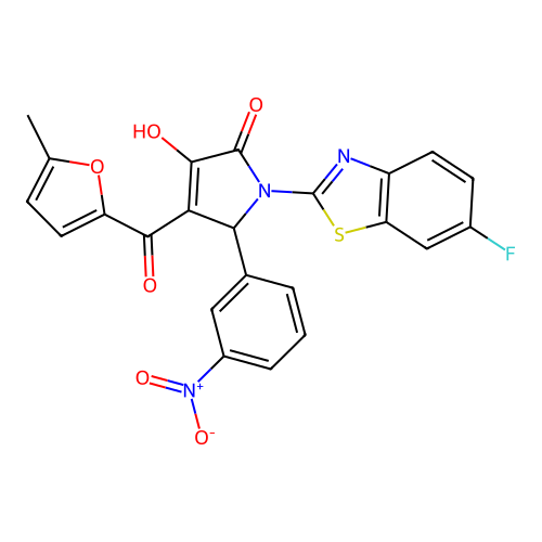 (4E)-1-(6-fluoro-1,3-benzothiazol-2-yl)-4-[hydroxy(5-methylfuran-2-yl)methylidene]-5-(3-nitrophenyl)pyrrolidine-2,3-dione structure