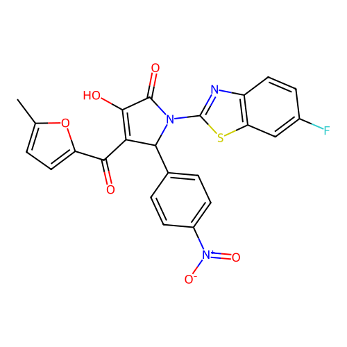 (4E)-1-(6-fluoro-1,3-benzothiazol-2-yl)-4-[hydroxy(5-methylfuran-2-yl)methylidene]-5-(4-nitrophenyl)pyrrolidine-2,3-dione structure