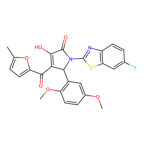 (4E)-5-(2,5-dimethoxyphenyl)-1-(6-fluoro-1,3-benzothiazol-2-yl)-4-[hydroxy(5-methylfuran-2-yl)methylidene]pyrrolidine-2,3-dione structure