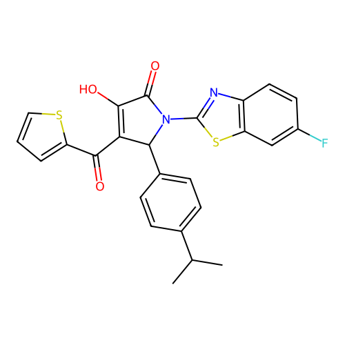 (4E)-1-(6-fluoro-1,3-benzothiazol-2-yl)-4-[hydroxy(thiophen-2-yl)methylidene]-5-[4-(propan-2-yl)phenyl]pyrrolidine-2,3-dione structure