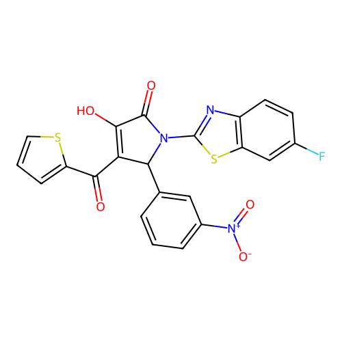 (4E)-1-(6-fluoro-1,3-benzothiazol-2-yl)-4-[hydroxy(thiophen-2-yl)methylidene]-5-(3-nitrophenyl)pyrrolidine-2,3-dione structure
