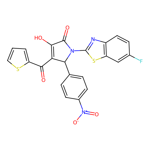 (4E)-1-(6-fluoro-1,3-benzothiazol-2-yl)-4-[hydroxy(thiophen-2-yl)methylidene]-5-(4-nitrophenyl)pyrrolidine-2,3-dione structure