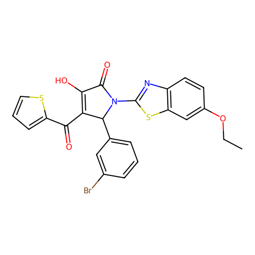 (4E)-5-(3-bromophenyl)-1-(6-ethoxy-1,3-benzothiazol-2-yl)-4-[hydroxy(thiophen-2-yl)methylidene]pyrrolidine-2,3-dione structure