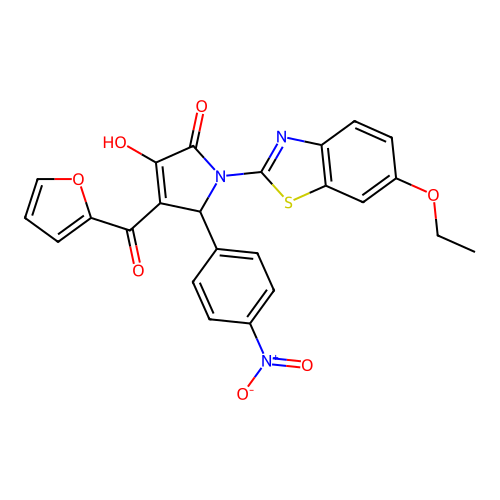 (4E)-1-(6-ethoxy-1,3-benzothiazol-2-yl)-4-[furan-2-yl(hydroxy)methylidene]-5-(4-nitrophenyl)pyrrolidine-2,3-dione structure