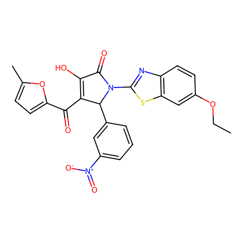(4E)-1-(6-ethoxy-1,3-benzothiazol-2-yl)-4-[hydroxy(5-methylfuran-2-yl)methylidene]-5-(3-nitrophenyl)pyrrolidine-2,3-dione structure