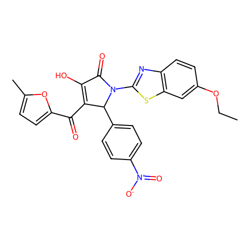 (4E)-1-(6-ethoxy-1,3-benzothiazol-2-yl)-4-[hydroxy(5-methylfuran-2-yl)methylidene]-5-(4-nitrophenyl)pyrrolidine-2,3-dione structure
