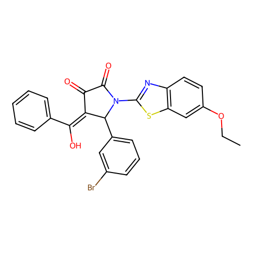 (4E)-5-(3-bromophenyl)-1-(6-ethoxy-1,3-benzothiazol-2-yl)-4-[hydroxy(phenyl)methylidene]pyrrolidine-2,3-dione structure