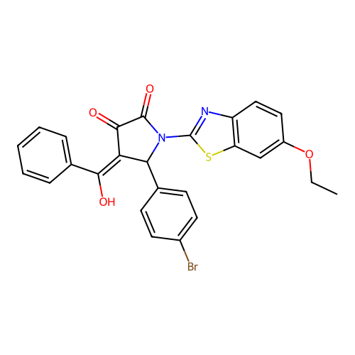 (4E)-5-(4-bromophenyl)-1-(6-ethoxy-1,3-benzothiazol-2-yl)-4-[hydroxy(phenyl)methylidene]pyrrolidine-2,3-dione structure