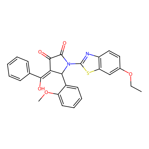 (4E)-1-(6-ethoxy-1,3-benzothiazol-2-yl)-4-[hydroxy(phenyl)methylidene]-5-(2-methoxyphenyl)pyrrolidine-2,3-dione structure