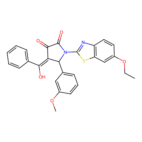 (4E)-1-(6-ethoxy-1,3-benzothiazol-2-yl)-4-[hydroxy(phenyl)methylidene]-5-(3-methoxyphenyl)pyrrolidine-2,3-dione structure