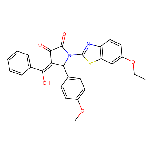 (4E)-1-(6-ethoxy-1,3-benzothiazol-2-yl)-4-[hydroxy(phenyl)methylidene]-5-(4-methoxyphenyl)pyrrolidine-2,3-dione structure